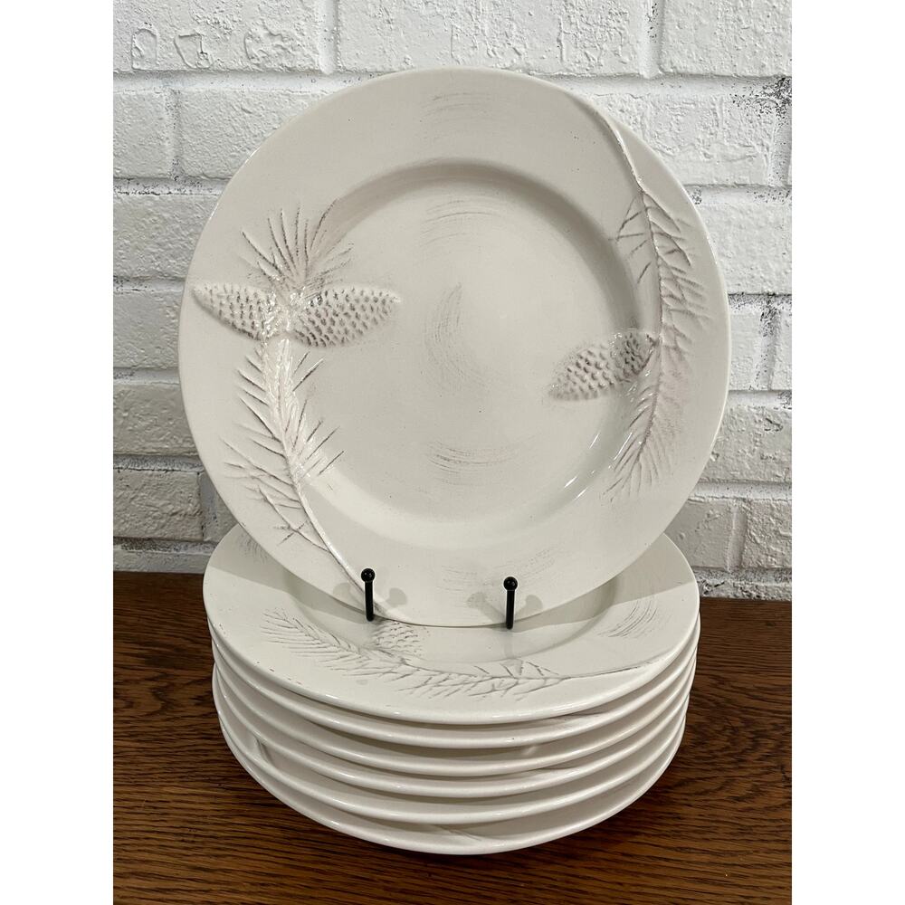 Holiday 2010 Birchwood Chalet Pinecone Dinner Plates Set of 7 Stoneware Target